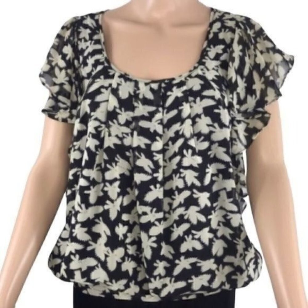 Daniel Rainn swirling birds Blouse top size small Style#10803